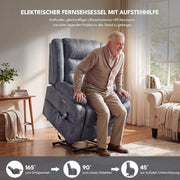 Sillón relax eléctrico con función de levantamiento, sillón de masaje con función de calor, función reclinable, control remoto ajustable, función de descanso y reposapiés, hasta 220 kg, cuero flocado gris oscuro