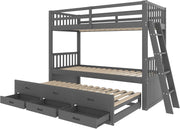 Ymkua Cama litera para niños 90x200 cm con almacenamiento, cama alta con escalera y cama nido, cama juvenil estructura con 3 cajones, cama de madera con protección anticaídas y somier, sin colchón (Gris)