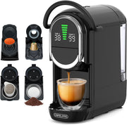 Cafetera automática Cafelffe, cafetera de cápsulas 4 en 1 con temperatura ajustable y 7 tiempos de preparación preestablecidos, máquina de espresso de 19 bares para NES/DG/ESE/café molido, negro