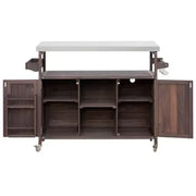 Isla de cocina para exteriores con cubierta de acero inoxidable, carrito de cocina de madera con puertas, estantes y especiero, isla de cocina con ruedas