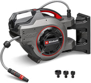 Enrollador de manguera a batería Einhell GE-HR 18/30-1 Li-Solo Power X-Change (18 V, enrollado automático de manguera, giratorio hasta 180°, soporte de pared, manguera de jardín de 30 m y rociador, sin batería)