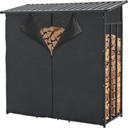 casa.pro Leñero Cubierto con Funda Protectora Soporte para Leña Estante de Almacenamiento para Exterior Acero Galvanizado Lacado Poliéster Metal Negro