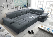 Sofá rinconera en forma de U Stella Trading WAYNE, tapicería de tela color antracita - Sofá extensible con función de cama y arcón - 340 x 81 (104) x 188 (240) cm (ancho/alto/fondo)