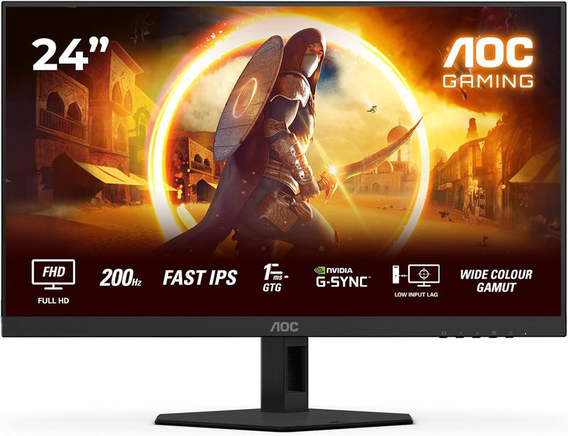 AOC Gaming 24G4HRE - Monitor Full HD de 24 pulgadas, 200 Hz, 1 ms, S-Sync, HDR10 (1920 x 1080, 2x HDMI 2.0, DisplayPort 1.4) Negro-Rojo