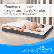 ELONEO Colchón plegable viscoelástico Premium 140x200 cm, extra alto 15 cm, colchón de invitados plegable, colchón plegable, colchón plegable, cubo para hernias discales, colchón de viaje, cama de invitados plegable, cama plegable lavable