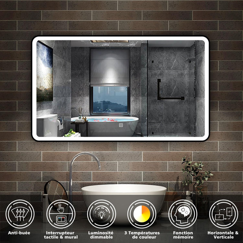 AICA Mueble de baño 120cm Roble Wotan, doble lavabo + espejo luminoso 3 colores + regulable