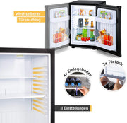 TZS First Austria - Mininevera 40L silenciosa y con cerradura - Mininevera pequeña, sentido de apertura de puerta reversible e iluminación interior - Minibar para camping, oficina, dormitorio y hotel - Negro mate