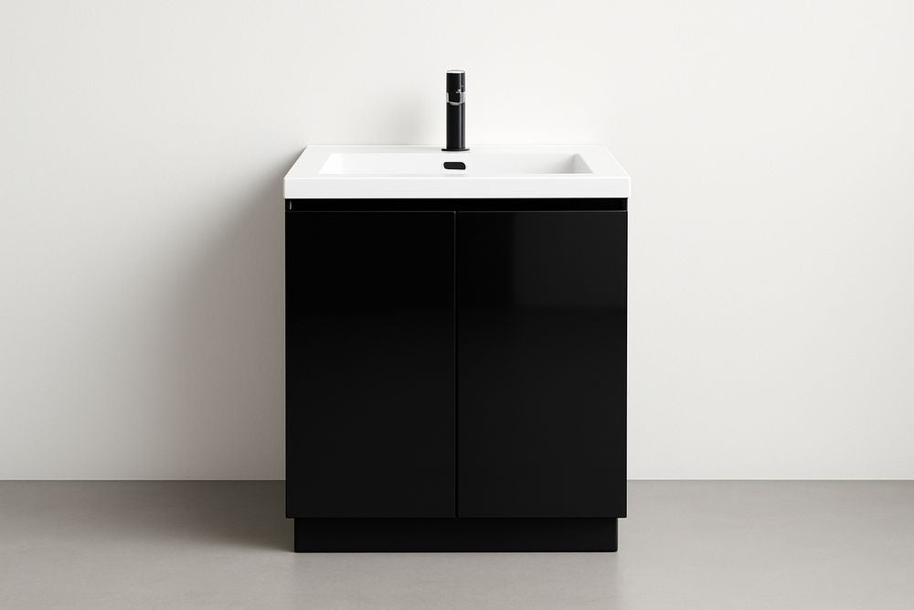 Mueble bajo lavabo negro de MDF con lavabo de cerámica 60x45x85 cm
