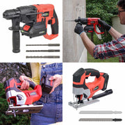 Pack completo de bricolaje Easy Full: Taladro/martillo perforador/amoladora/sierra de calar/circular/sable/lijadora/baterías 4Ah/2Ah