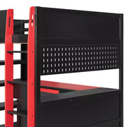 Cama tipo loft para juegos Luxystar Modern con escritorio iluminado, bandeja para teclado, tablero perforado y estantería de almacenamiento