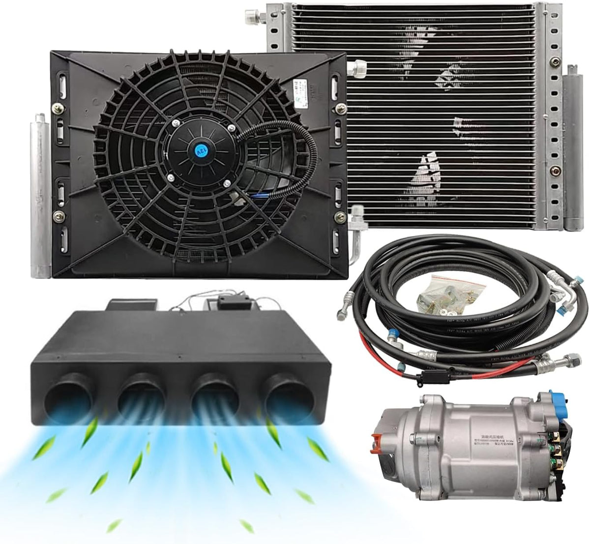 Aire acondicionado universal Gouku, 12 V, solo función de refrigeración, ajuste universal, furgoneta, taxi, autocaravanas, camión, eléctrico, CA, ahorro de energía, negro