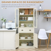 HOMCOM Aparador Mueble de Cocina Armario de Almacenaje con 4 Puertas, 2 de ellas de Cristal y 1 Cajón, 182,5 cm de Altura con Estantes Ajustables - Beige
