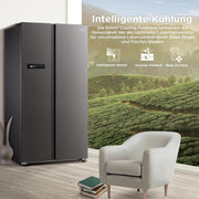 Midea KS-DDX 6.32 WT Frigorífico americano / 178,8 cm de altura / 254 kWh/año / No Frost / Compresor Dual Inverter / con dispensador de agua/hielo 3 en 1 y depósito de agua, Dark Inox