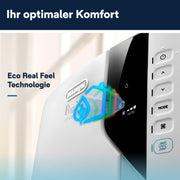 De'Longhi Pinguino PAC EL112 CST WiFi, aire acondicionado portátil con tecnología MyEcoRealFeel para habitaciones de hasta 110 m³, 11.000 BTU/h, 2,9 kW, 63 dB, función de deshumidificación, A+, control por aplicación y voz, blanco