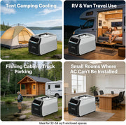 Aire acondicionado de camping de 3500 BTU con compresor real, aire acondicionado portátil para tienda de campaña, caravana y camión, aire acondicionado móvil con deshumidificación y modo de suspensión, plateado