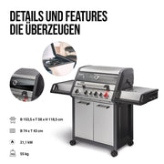 Barbacoa de gas Enders MONROE PRO 3 SIK TURBO, 3 quemadores de acero inoxidable, quemador trasero infrarrojo, PanoVision, zona turbo de 800 °C
