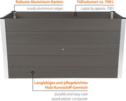 Cama elevada XXL dobar® de WPC – Jardinera de WPC con bordes de aluminio – Gran bancal de jardín con contacto con el suelo – Cama elevada de madera y plástico de fácil mantenimiento 700 L – 150x70x75 cm – Antracita