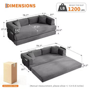 Sofá cama convertible 5 en 1: diván de suelo de pana de 78.8" con brazos, respaldo y cojines ajustables