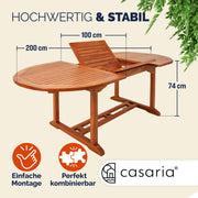 Mesa de jardín Casaria® resistente a la intemperie, madera certificada FSC® 200x100cm, capacidad de carga de 160kg, soporte para sombrilla, mesa de balcón, jardín y terraza, mesa plegable, mesa de balcón, eucalipto