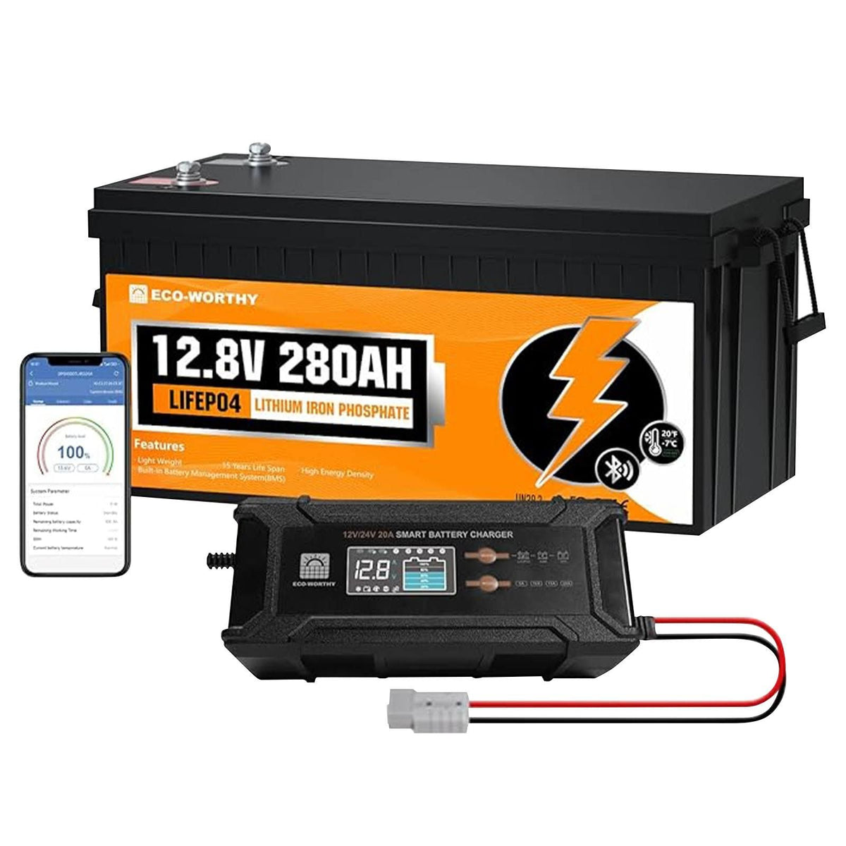 Batería de litio LiFePO4 12V 280Ah con Bluetooth y protección de baja temperatura