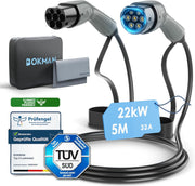 Cable de carga para coche eléctrico bokman tipo 2 (22 kW, 5 metros), impermeable IP55, carga rápida y segura compatible con Model3/e-208/500-e (cable T2)