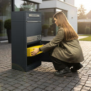 Metzler Paketbox Bispo 2, buzón con compartimento grande para paquetes, antracita, personalizado, grabado, acero inoxidable macizo para exteriores