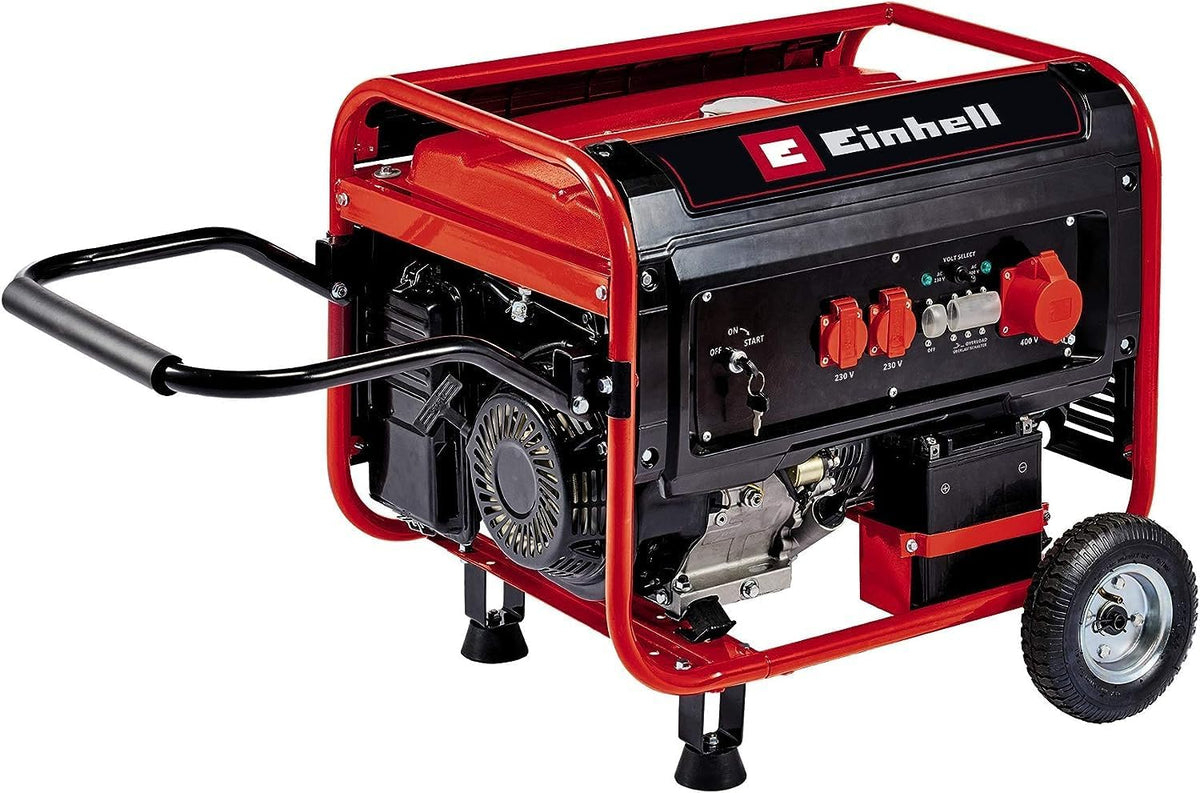 Generador eléctrico (gasolina) Einhell TC-PG 55/E5 (potencia máxima de 5500 W, potencia continua máx. de 5000 W, depósito de 25 l, motor de 4 tiempos, 2x 230 V, 1x 400 V, protección contra bajo nivel de aceite)