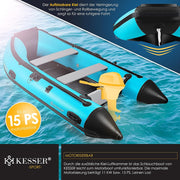 KESSER® Bote neumático Wave 230-320 cm Set de 6 piezas inflable – Bote + banco, bomba de aire, remos, kit de reparación, bolsa, bote de pesca, bote de remos pequeño y grande - compatible con motor, apto para agua salada