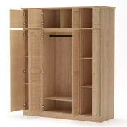 Armario ropero de gran capacidad de 8 puertas con barra para colgar, estantes ajustables y puertas decorativas de ratán, 70.87" de alto