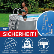 Set completo de piscina desmontable Bestway Power Steel con depuradora de arena, 488 x 244 x 122 cm, gris, rectangular