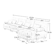 Combinación libre, sofá modular seccional, sofá en forma de L para sala de estar, sofá nube cómodo de 4 plazas con otomana convertible