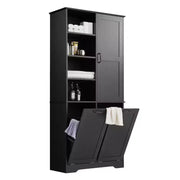 Gabinete de almacenamiento para baño con puertas y cajones, cesto para ropa abatible, espacio de almacenamiento múltiple, estilo independiente