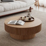 Mesa de centro redonda moderna de madera maciza chapada con almacenamiento