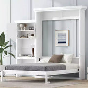 Cama Murphy tamaño queen Whisen Wood con múltiples estantes de almacenamiento y decoración estilo persiana
