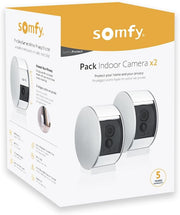 Somfy 1870469 - Pack de 2 cámaras de interior, cámaras con obturador motorizado, visión nocturna, detección de movimiento, gran angular, altavoz, micrófono, compatible con: Alexa, Google Home y Tahoma