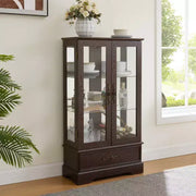 Vitrina de cristal iluminada con estantes ajustables: elegante vitrina de 2 puertas con cajón integrado, incluye bombilla