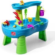 Mesa de agua Step2 Rain Shower con 13 accesorios - Azul y verde | Juego de exterior acuático | Actividad para el jardín