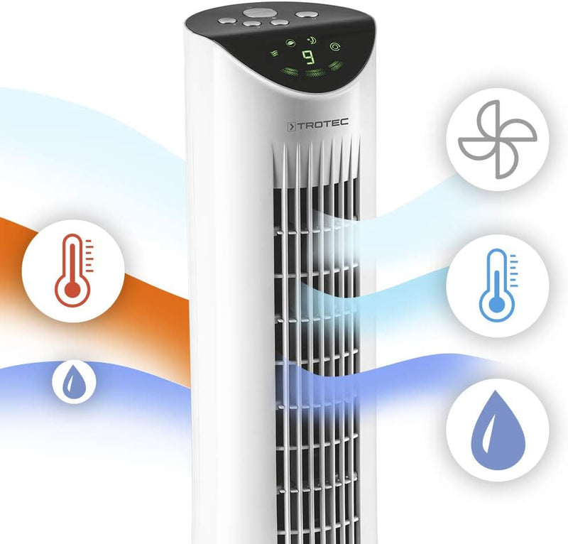 Enfriador de aire 3 en 1 TROTEC PAE 29 en forma de torre para refrigeración, ventilación y humidificación del aire