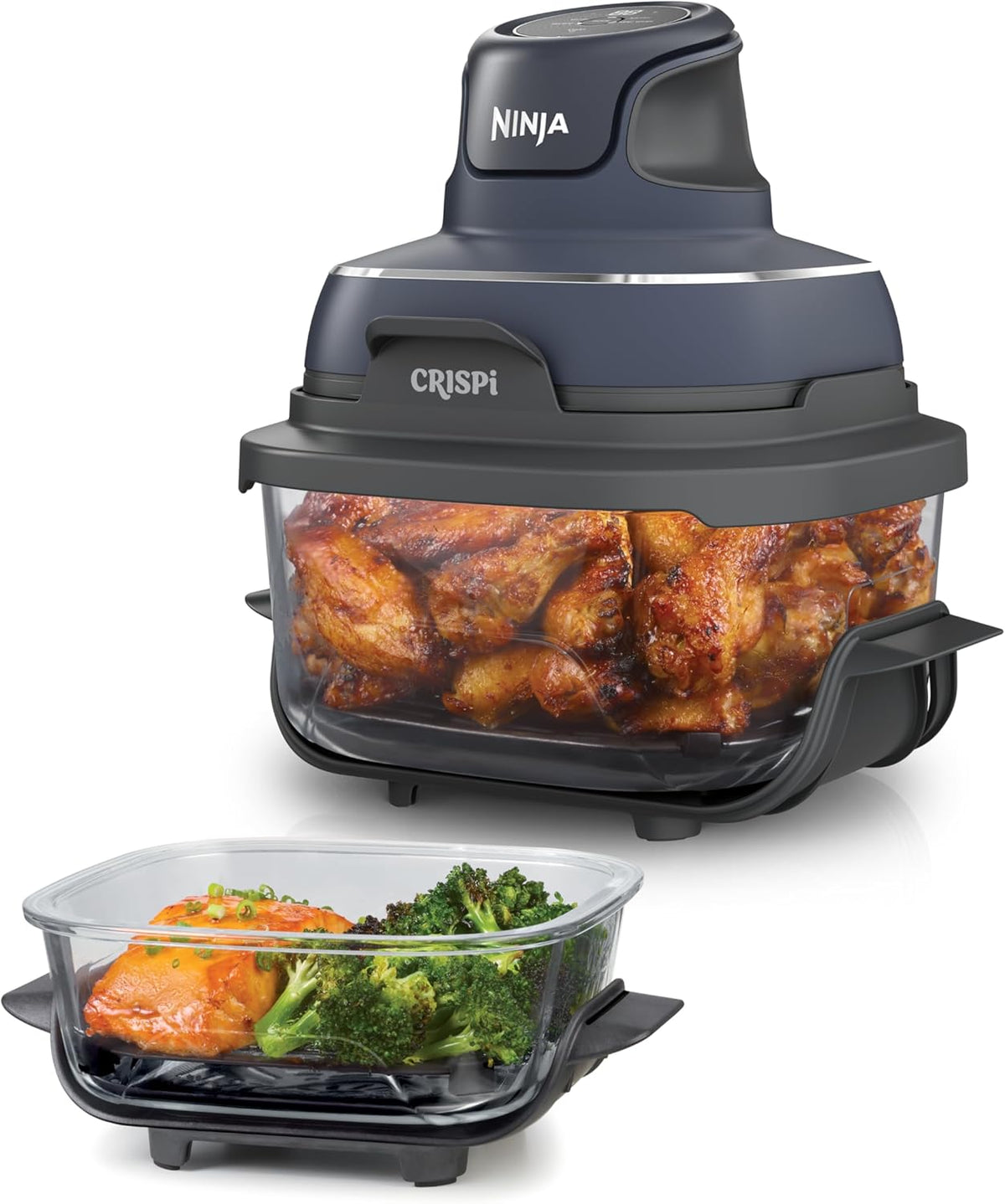 Freidora de aire portátil Ninja CRISPi, 3,8 L, 4 en 1: Freír sin aceite, Asar, Mantener caliente, Recrujiente, Diseño compacto, 2 recipientes con tapas, 1700 W, Gris FN101EUGY