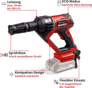 Pistola limpiadora a presión inalámbrica Einhell HYPRESSO 18/24-1 Power X-Change (18 V, 24 bar, limpieza y riego móvil, 240 l/h, incl. accesorios, sin batería ni cargador)