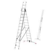 Escalera combinada Hailo S100 ProfiLOT de 3 tramos de aluminio, sistema LOT, 3x12 peldaños perfilados, 150 kg, inoxidable, plateada
