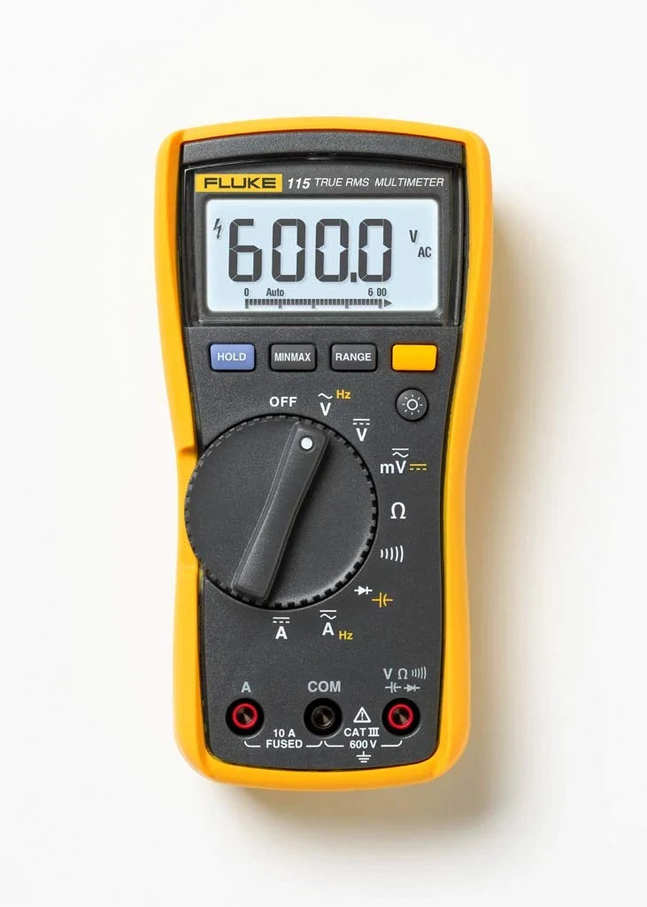 Multímetro digital Fluke 115 True-RMS, voltaje AC/DC, corriente, resistencia, capacitancia, frecuencia, prueba de diodos, CAT III 600V