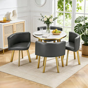 Juego de comedor de 5 piezas, mesa de comedor redonda de 90 cm con 4 sillas, moderna mesa de cocina de MDF con 4 sillas tapizadas para cocina, sala de estar, balcón, restaurante (dorado)