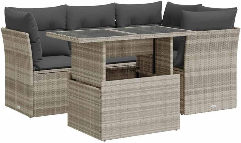 vidaXL Conjunto de sofás de jardín de 5 piezas con cojines, polirratán gris claro, conjunto de sofás de exterior, conjunto de sofás de exterior, set de salón de jardín, conjunto de sofás de jardín