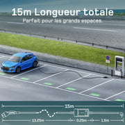 Cargador de coche eléctrico con APP 3,7kW [15m, 6-16A], cable de carga para coche eléctrico con soporte de pared, cargador Tipo 2 con pantalla LCD digital, compatible con E-208, Model Y, E-Tech y otros vehículos eléctricos/híbridos enchufables (EV/PHEV)