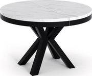 WFL GROUP Mesa de comedor redonda extensible con efecto mármol blanco - Mesa de estilo loft con patas de metal - Mesa industrial para salón - Ahorro de espacio - Mármol blanco - 100 a 180 cm