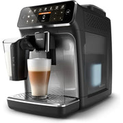 Cafetera espresso premium, 12 cafés fríos/calientes, sistema LatteGo, molinillo cerámico, cromo negro