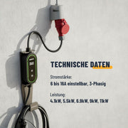 Wallbox móvil ABSINA de 11 kW con potencia de carga ajustable: cable de carga tipo 2 para coche eléctrico, 16 A, trifásico, IP67, con cable de 6,6 m; cargador de 11 kW para i3, e-Up, ID.3, Zoe, fortwo, Kona y muchos más
