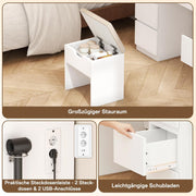 TRIUMPHKEY Tocador grande con espejo e iluminación LED de 115 cm, temperatura de color ajustable, tocador de 7 cajones con toma de corriente y taburete, 115x40x139 cm, blanco