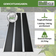 Rampa de carga de aluminio DREIBREIT by TRUTZHOLM, 215 cm, plegable en 2 secciones, capacidad de carga 1020 kg, revestimiento gris/negro, rampa de acceso